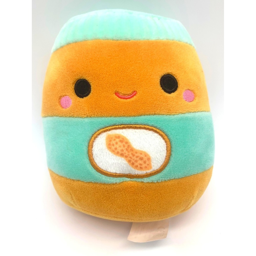 Squishmallows Peanut Butter Jar Plush 5 Inch Brown‎ Teal Antoine PB Collectible